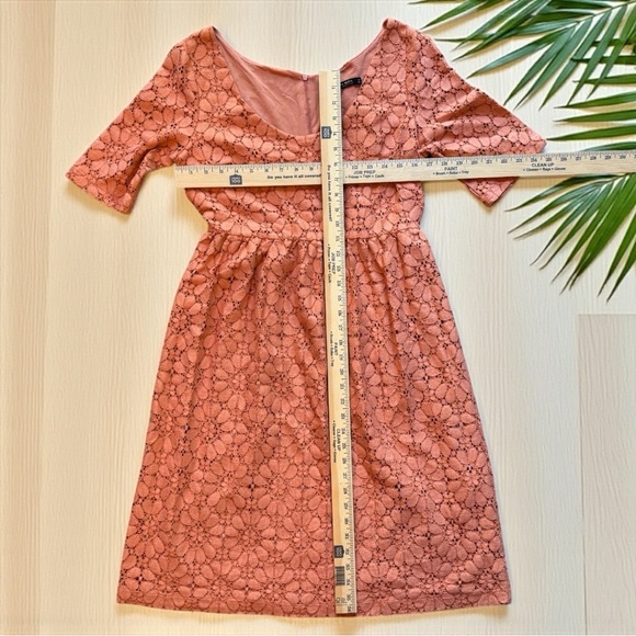 ZARA Basic Collection Coral Lace Midi Dress – Size L – Short Sleeve Fit & Flare - Picture 11 of 16